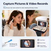 Woman using Sofbunny A03 visual ear cleaner with photo and video recording on the built-in screen
