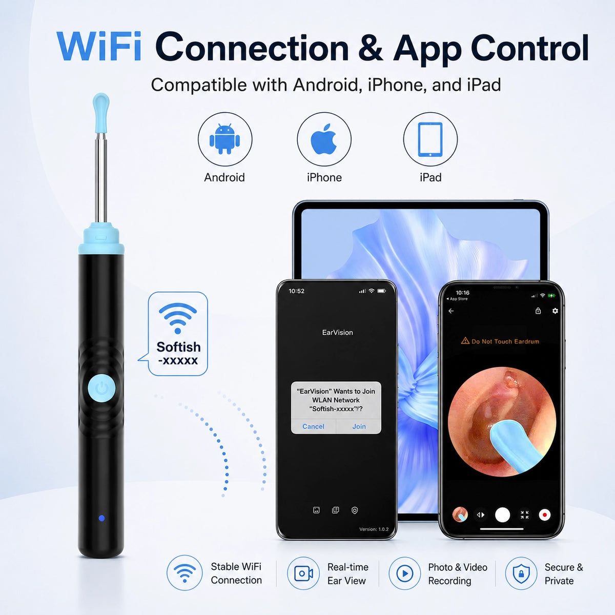 Sofbunny S2 visual ear cleaner with Wi-Fi app control for Android, iPhone and iPad
