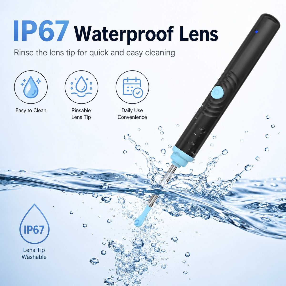 Sofbunny S2 visual ear cleaner with IP67 washable lens tip for easy cleaning